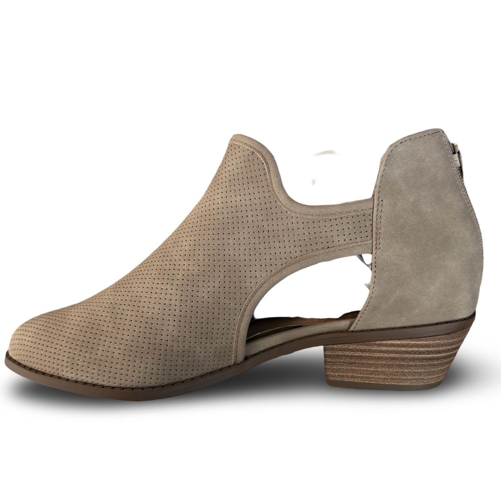 Lane Bryant Taupe Perforated Side Cutout Ankle Booties 10W Low Stacked Heel - Picture 6 of 12